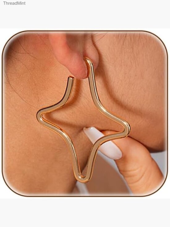 Jewelry - Silver Hollow Star Hoop Earrings Statement Lightweight Alloy Trendy Jewelry